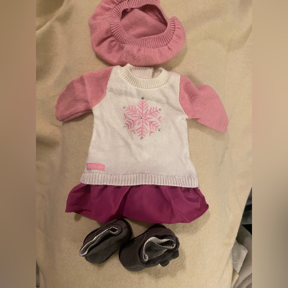 American Girl Truly Me Pink and White Snowflake Sweater Dress Set